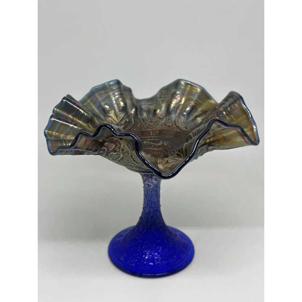 VTG‎ Fenton Persian Medallion Carnival Glass Compote Iridescent Pedestal Dish 6
